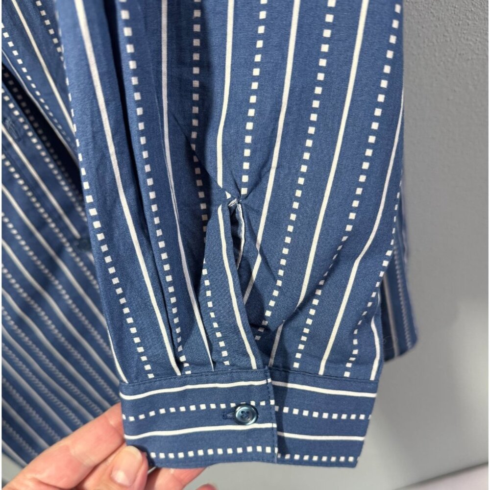 Roamans Womens Button Up Blouse Blue White Stripes Plus Size 26W 100% Cotton - Picture 8 of 12